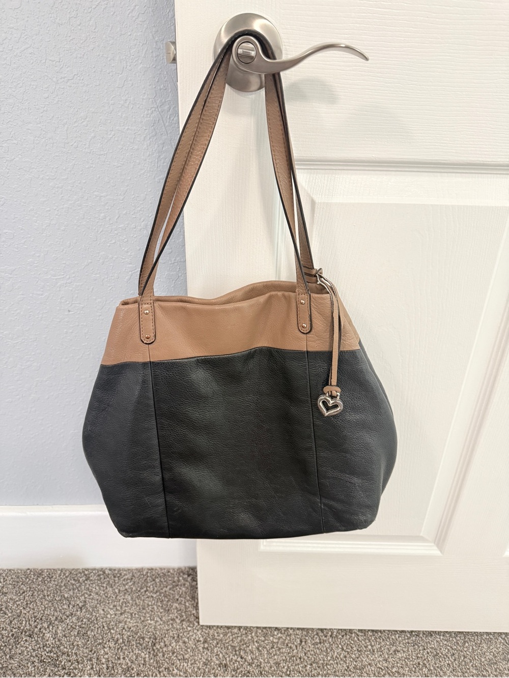 Brighton Two-Tone Black and Tan Leather Shoulder Bag